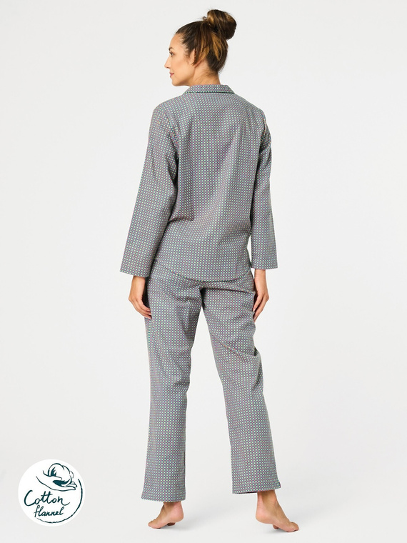 Piżama damska LNS 429 Key pepitka – bawełna, długi rękaw, zapinana na guziki