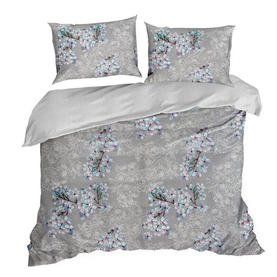Nelly 5 pościel satynowa kwiaty Eurofirany szary-niebieski