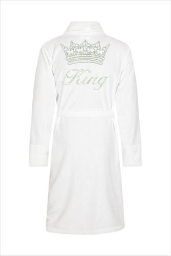 King + Korona Szlafrok męski polarowy ByShelly - biały/srebrny
