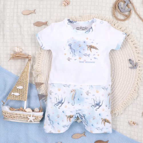 ABN-5453 Sea Of Joy Rampers niemowlęcy Nini biały– bawełna organiczna, wygodne napy