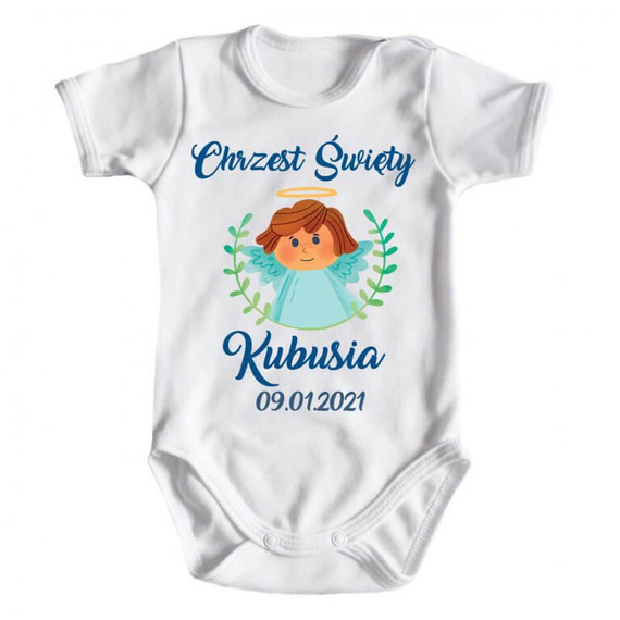 "Chrzest dla chłopca z imieniem" Body krótki rękaw Moocha biały
