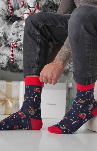 1290-028 Renifer Zgrywus Skarpety Męskie Milena - granatowy