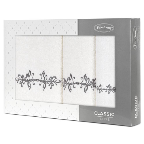 Kamelia Komplet ręczników z haftem z motywem ornamentu Eurofirany kremowy/grafitowy