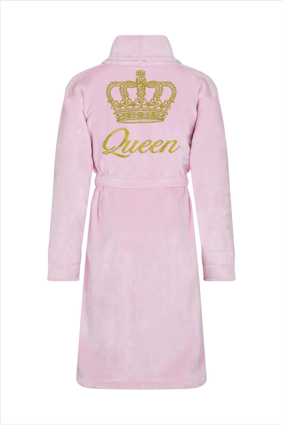 Queen + Korona Szlafrok damski polarowy ByShelly - jasny róż/złoty