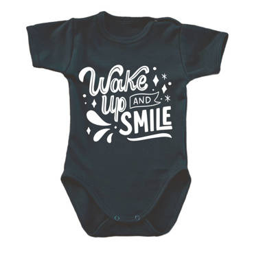 "WAKE UP AND SMILE" Body krótki rękaw Moocha czarny
