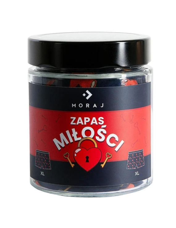 Bokserki Męskie Moraj MBX600-366 „Zapas Miłości” – Bawełna Premium, Granatowe, Prezent w Szklanym Słoiku