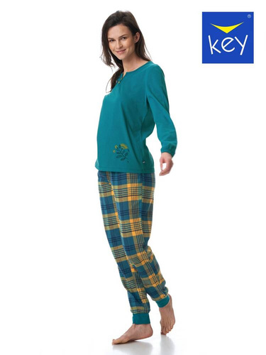 LNS 408 Flanela Bawełniana Piżama Damska Key - zielony/kratka