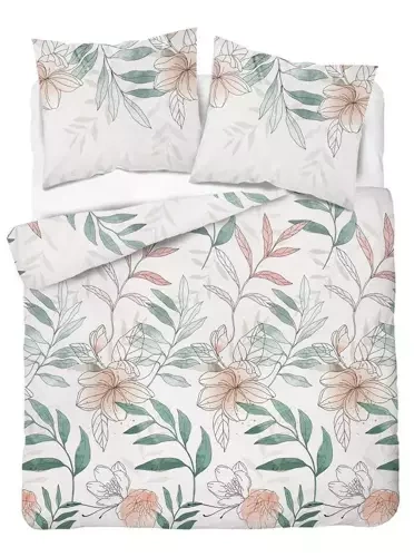 4457 A Home Satin Pościel satynowa kwiaty Detexpol biały/zielony