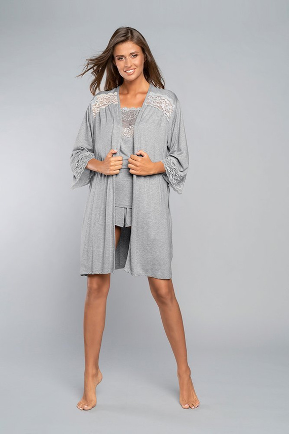 Samaria Szlafrok Italian Fashion rękaw 3/4 - szary