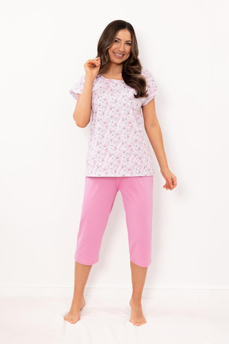 Piżama damska Regina różowa 4002 bawełniana w kwiaty 3/4 wygodna