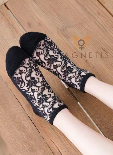 Stopki damskie CC-251112 – bawełniane z siateczką i wzorem black