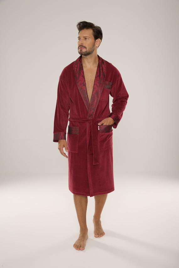 868 Noble Szlafrok męski welurowy De Lafense– elegancki, miękki, premium, burgund