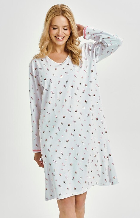 3433 Elodie Koszula nocna damska Taro biała – bawełniana w kwiaty