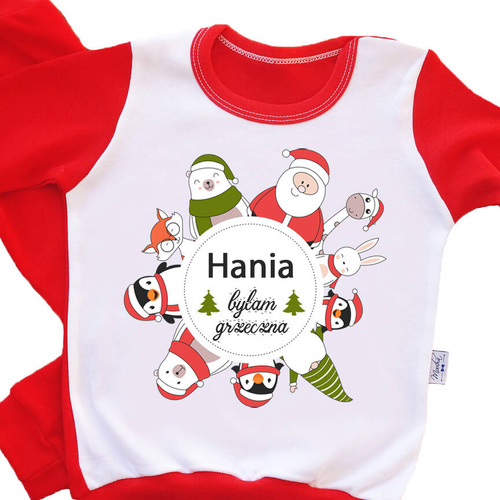 "Byłam/byłem grzeczna/grzeczny" Piżamka świąteczna dla dzieci z imieniem Moocha czerwony