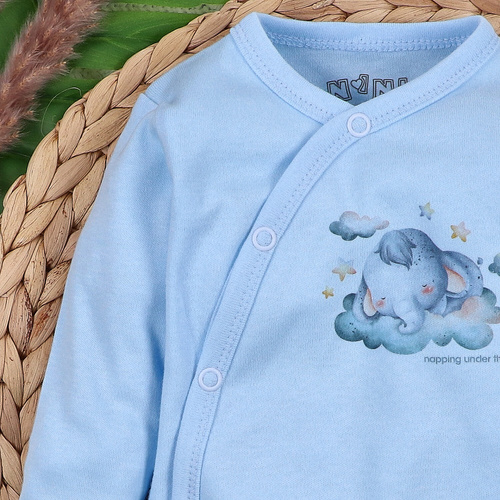 ABN-5603 Body kopertowe Nini Little Dreamers z bawełny organicznej dla niemowląt błękitne- bezniklowe napy, 100% bezpieczeństwa