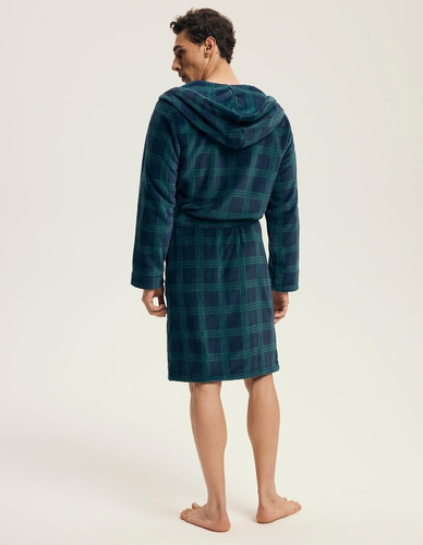 Szlafrok męski Henderson 43373 Nickel navy– kaptur, ciepła dzianina, komfort i elegancja