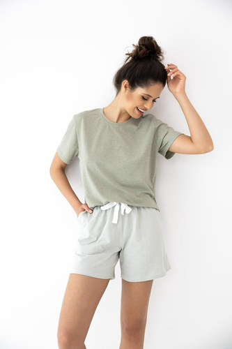 Piżama damska Sensis Yara khaki bawełna spodenki kieszenie