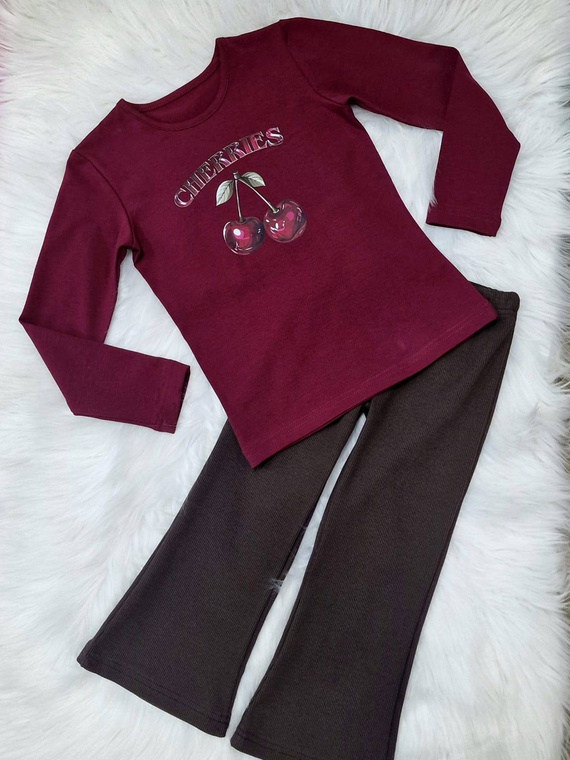 Bluzka dziewczęca Cherries Bambarillo bordowa– bawełniana, długi rękaw, z nadrukiem
