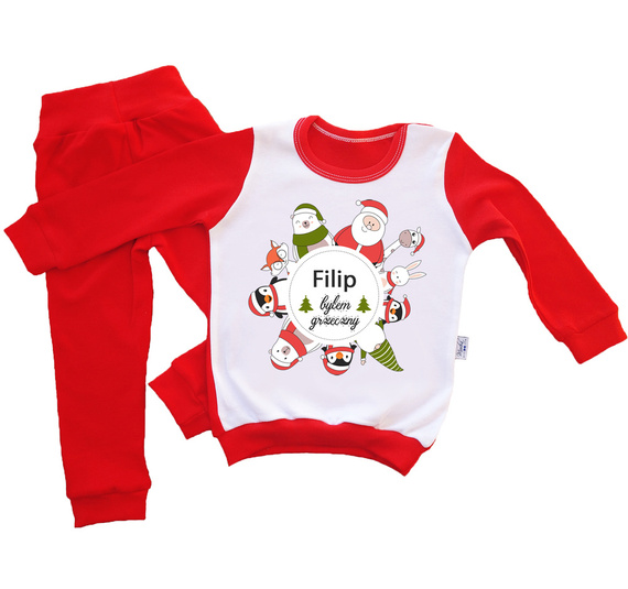 "Byłam/byłem grzeczna/grzeczny" Piżamka świąteczna dla dzieci z imieniem Moocha czerwony