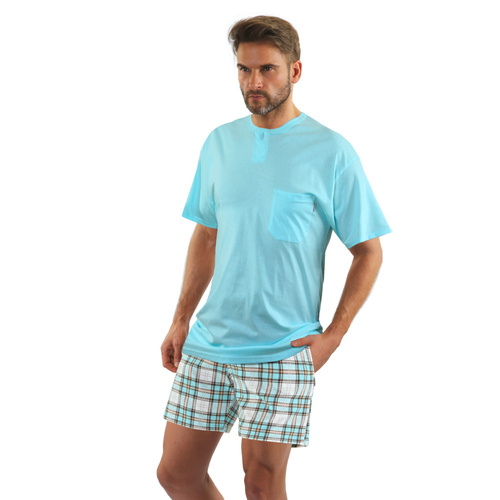 2576/17 Piżama męska krótki rękaw krótkie spodnie Sesto Senso turkusowy