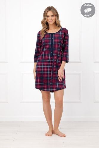 Italian Fashion Brenda Koszula nocna damska Mega Soft krata rękaw 3/4