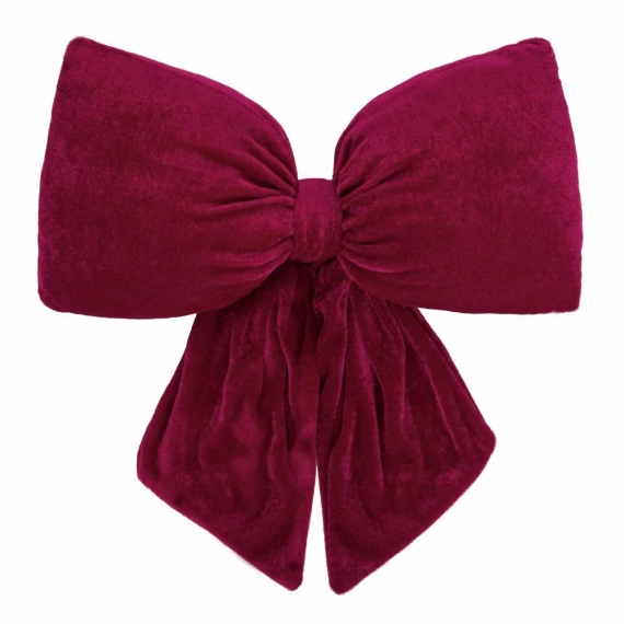 Poduszka świąteczna Kokarda Spod Igły i Nitki – bordowa poduszka z weluru velvet, certyfikat Oeko-Tex