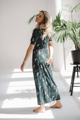 Sukienka ciążowa i do karmienia Two Ways LONG Milk&Love butelkowa zieleń w gałązki