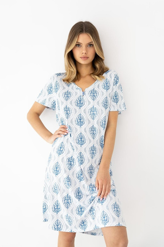 Jazmin Sensi koszula nocna wiskoza V-neck biało-niebieska