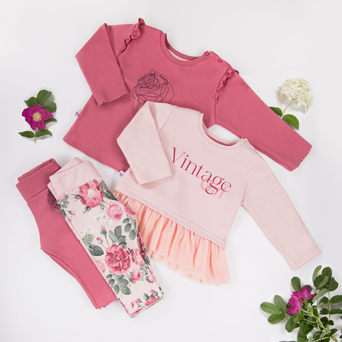 Roses Legginsy bawełniane dla dziewczynki Eevi - ciemny róż