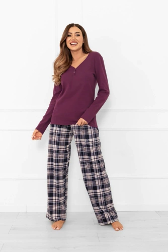 Donatella Piżama damska Italian Fashion – bawełna, krata, długi rękaw