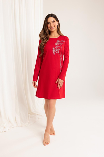 160 Koszula nocna Regina czerwony – bawełna, długi rękaw, wygodna i klasyczna