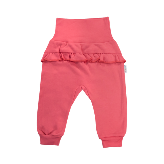 SPF010 Basic Spodnie niemowlęce z falbanką Mamatti - koralowy