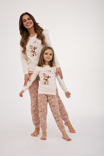 Piżama damska 671/431 Sweet Dog Cornette  ecru– bawełna, długi rękaw, nadruk z pieskiem