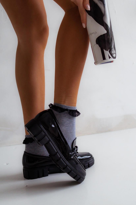 0897 Skarpety damskie z koronką Milena - jasny melanż 1 - czarna koronka