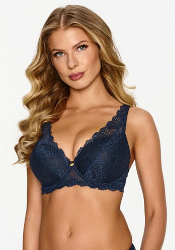 2618 Biustonosz Lupoline – granatowy push-up żelowy z koronką