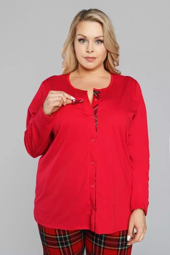 Zorza piżama damska długi rękaw, spodnie Italian Fashion - czerwony/druk 