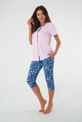 Lady Piżama Damska krótki rękaw, 3/4 spodnie Italian Fashion róż/druk