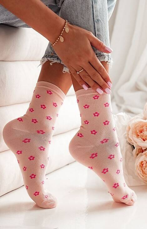 0200 Kwiatki Skarpety damskie Milena - morelowy
