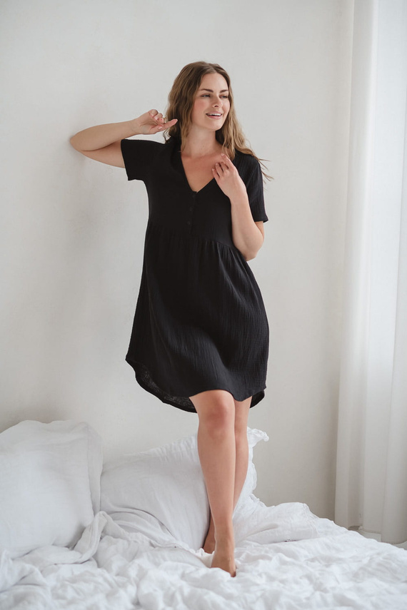 Aurora muślinowa koszula nocna ciążowa i do karmienia Milk&Love czarny 