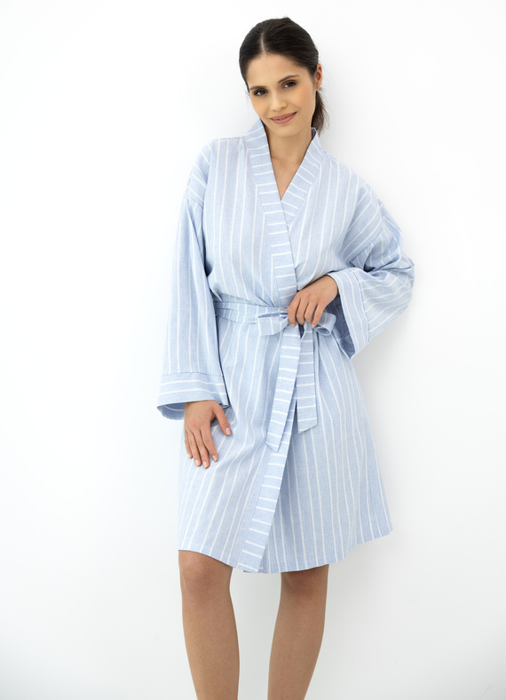 Asteria Sensis bawełniany szlafrok kimono niebieski w paski