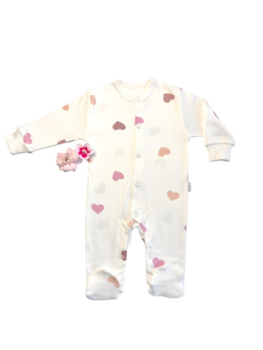 Pajacyk niemowlęcy Mamatti PA15040 – biały w serduszka, bawełniany, na napy