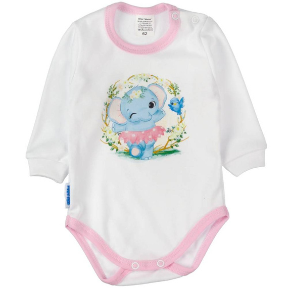 Wesoły Słonik body niemowlęce długi rękaw Martex biały