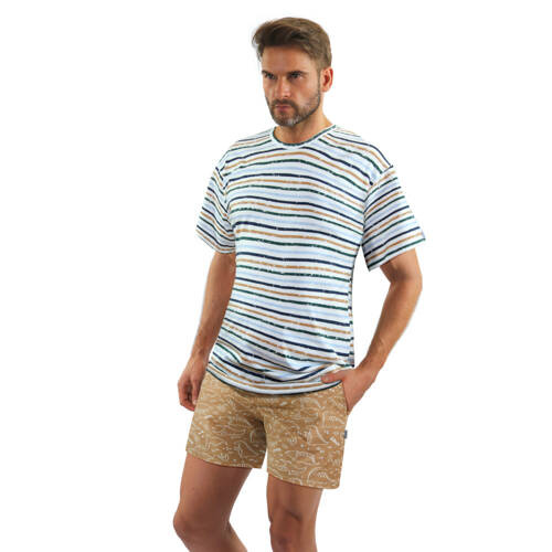 2651/03 Piżama Męska krótki rękaw, spodenki Sesto Senso - beżowy