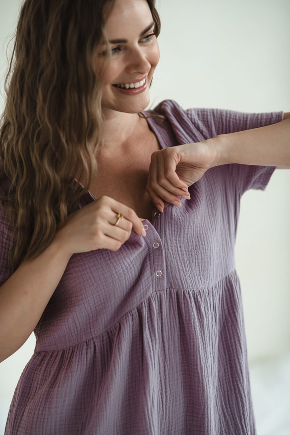 Aurora muślinowa koszula nocna ciążowa i do karmienia Milk&Love lawendowy