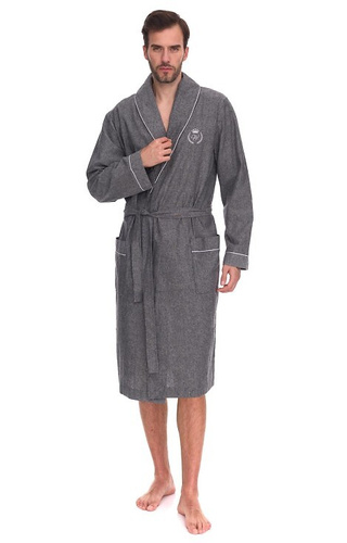 2532 Zeus Szlafrok męski L&L szary – długi, bawełniany, melanżowy, klasyczny