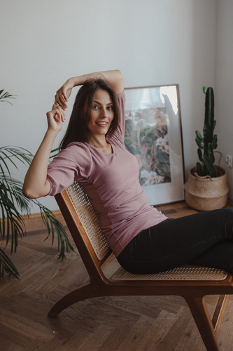 Bluzka ciążowa i do karmienia Milky Puff Milk&Love prążek bufka brudny róż