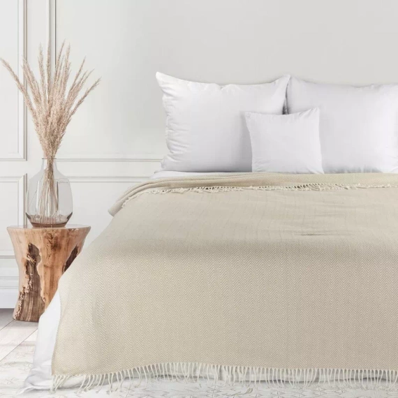 Pled 7 Koc narzuta z frędzlami Eurofirany beżowy