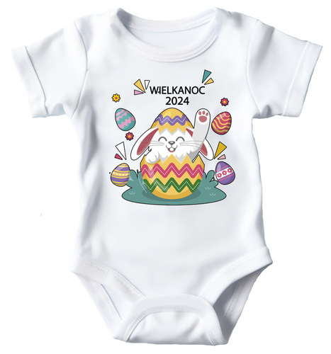 "Wielkanoc 2024 z króliczkiem" Body krótki rękaw Moocha biały