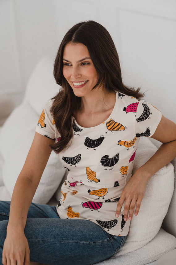 Milk Shirt Bluzka do karmienia i ciążowa z krótkim rękawem Milk&Love kurka domowa