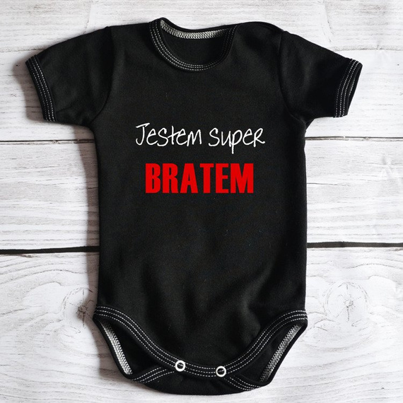 Body krótki rękaw "Jestem super bratem " Moocha czarne
